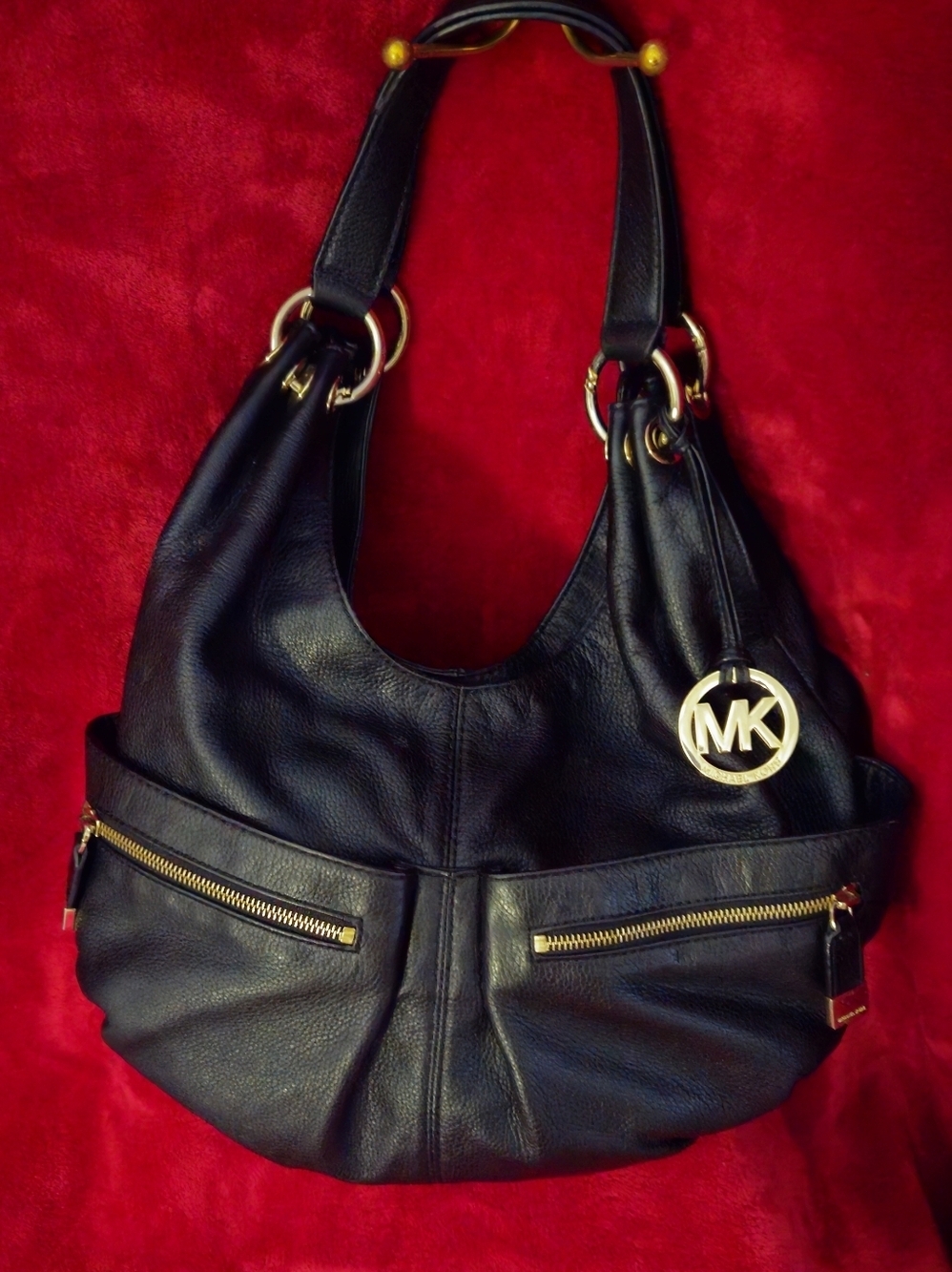Michael Kors Layton Black Pebble Leather Hobo Bag with Gold Hardware